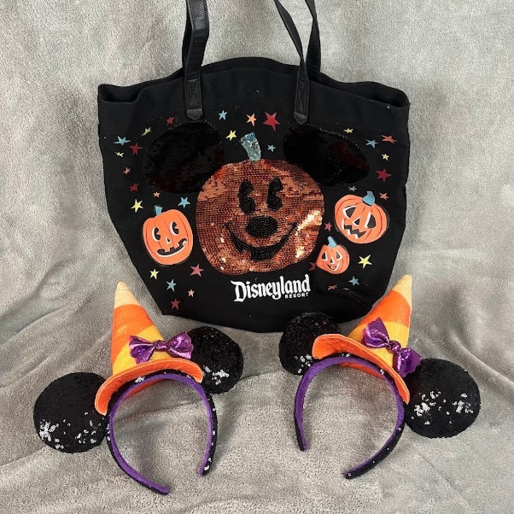 Disneyland Resort Halloween Canvas Tote Bag & 2 Minnie Mouse Witch Headband